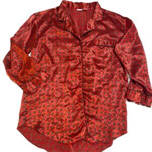 Cacique Lingerie Sleep Shirt Purple Paisley Long Sleeve Silky Womens Medium